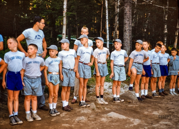 Photo showing: Summer Campers - -- July 1955. Boys and counselors at Camp Sunapee, New Hampshire.