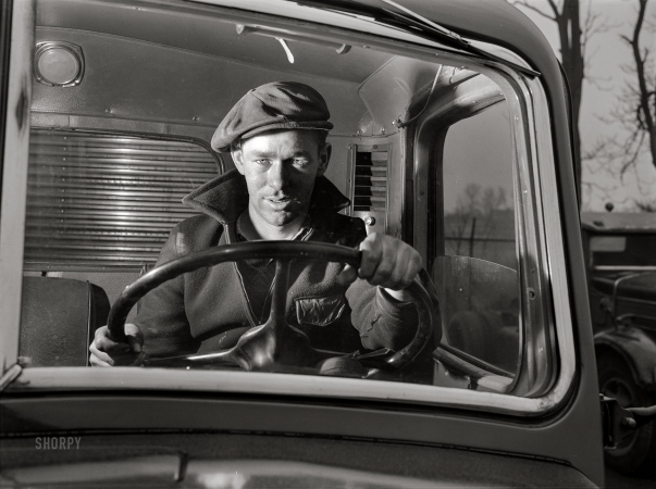 Photo showing: Yard Jockey -- March 1943. Baltimore, Maryland. 'Yard jockey' at Associated Transport trucking terminal.